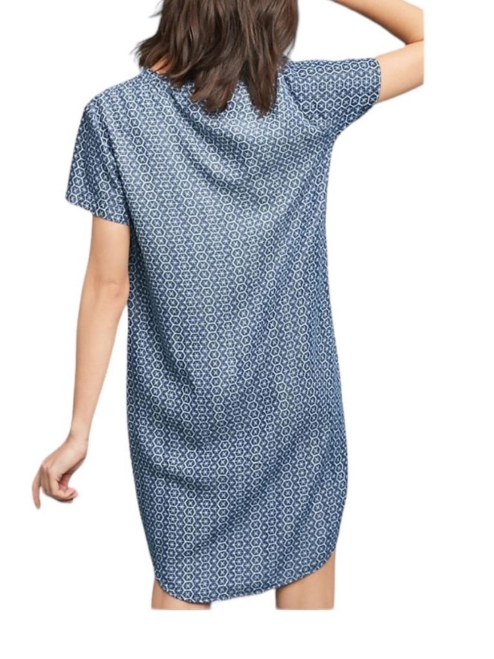 Anthropologie Cloth and Stone Justine Geometric Star Print Chambray Dress M - Picture 2 of 3